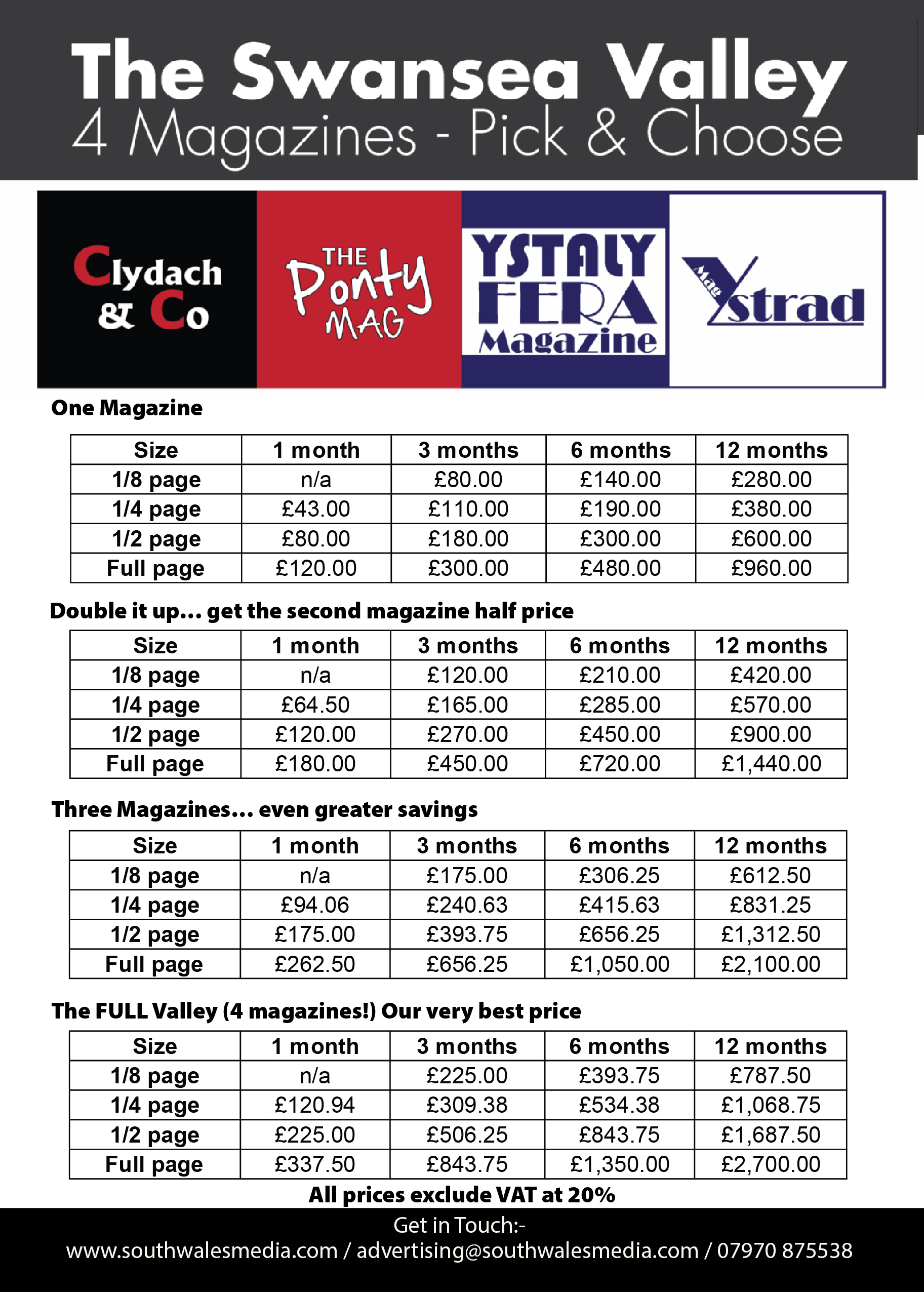Magazine Ad Rates Chart Advertising Rates for each magazine